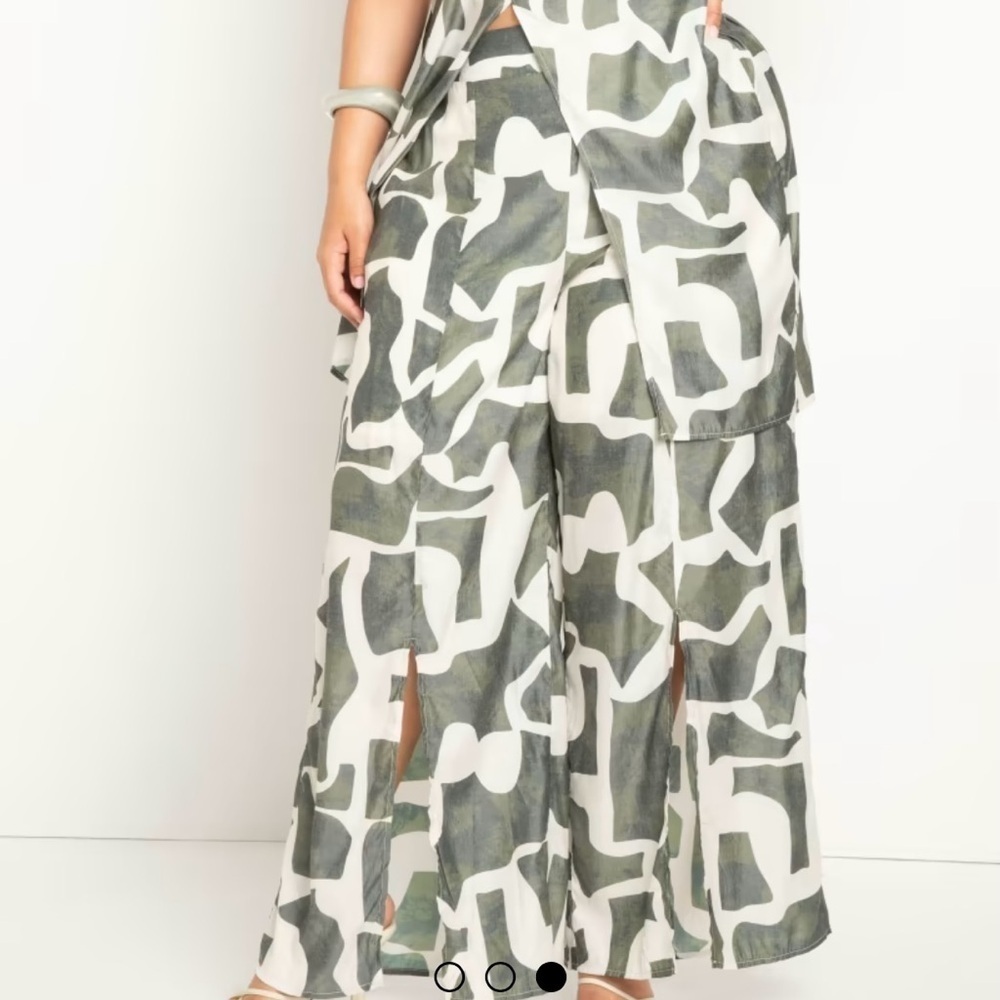 Eloquii Olive Green & White Wide Leg Printed Pants